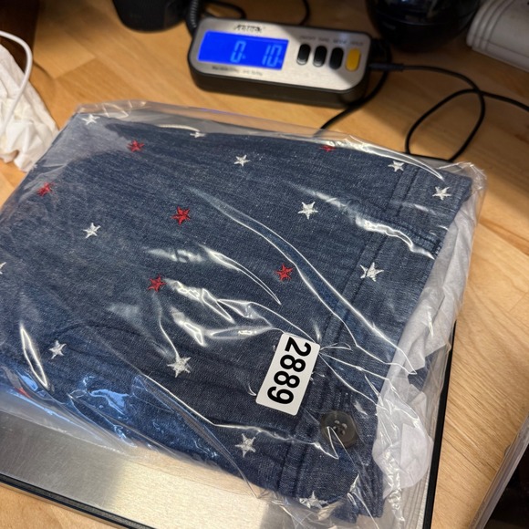 Talbots Relaxed Chino Short Womens 12 Blue Star Embroidered Cotton Linen Summer - Picture 9 of 9